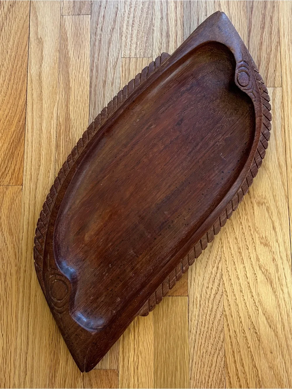 Vintage Wood Hand Carved Fish Bowl Platter